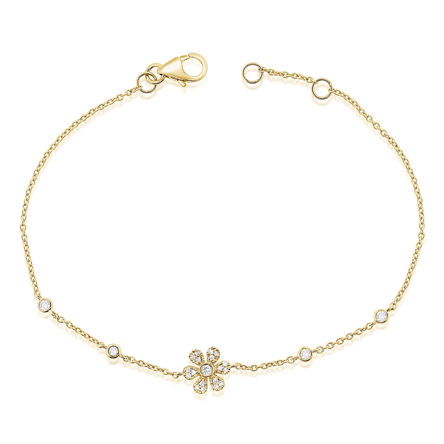 Diamond Flower Chain Bracelet made in 14K Gold