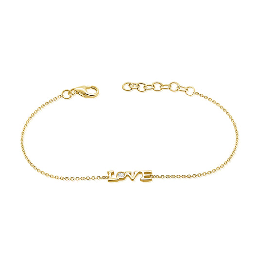14K Gold Diamond Love Bracelet – 0.05 CT Delicate Chain Bracelet