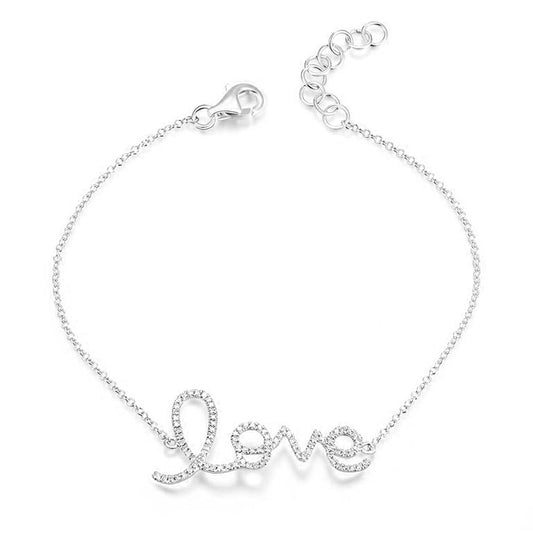 14K Gold Diamond Script Love Bracelet – 0.28 CT Delicate Chain Bracelet
