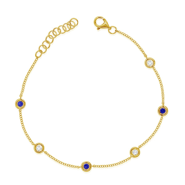 Sapphires & Diamonds Chain Bracelet made in 14K Gold