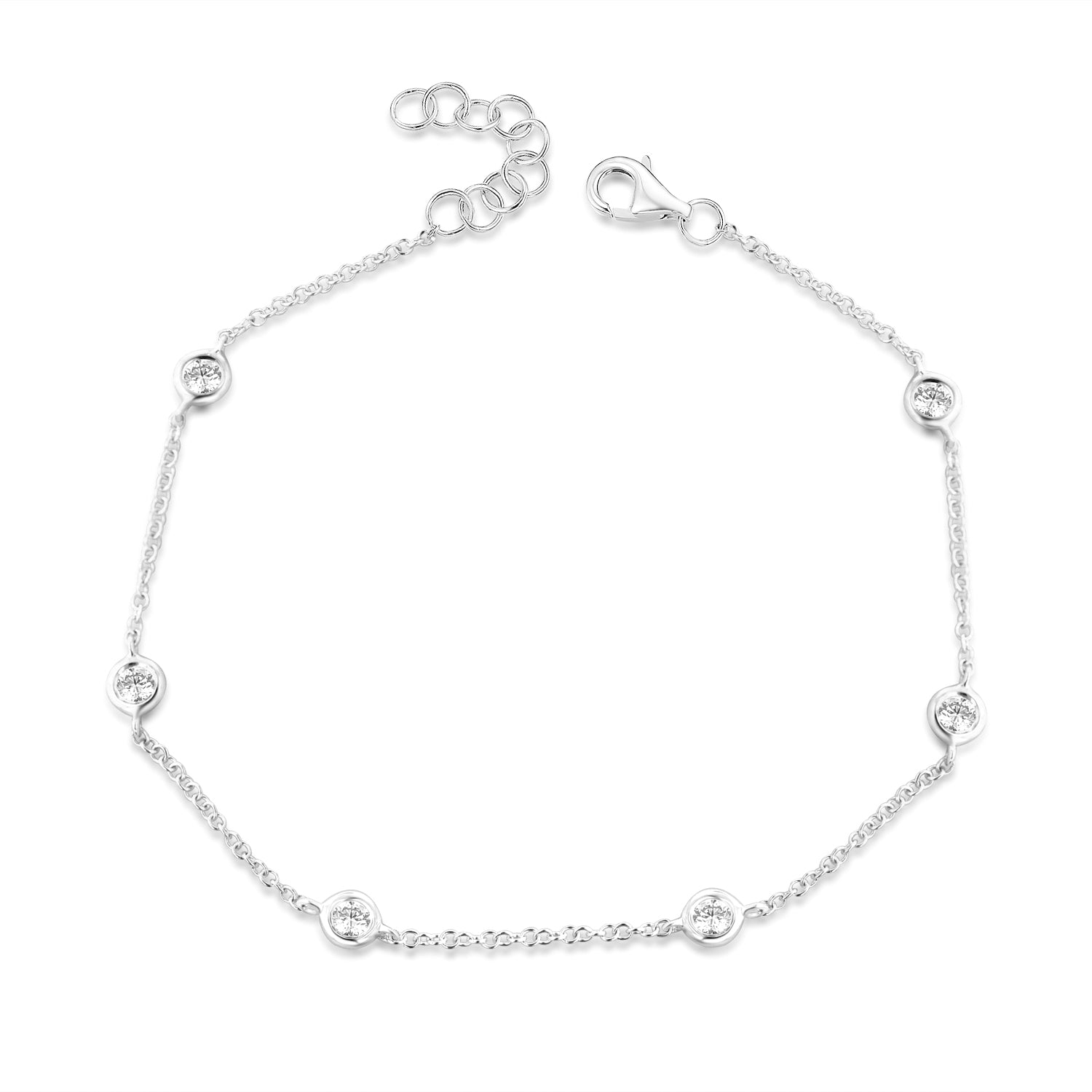 14K Gold Diamond Bezel Station Chain Bracelet • 0.29 Carat