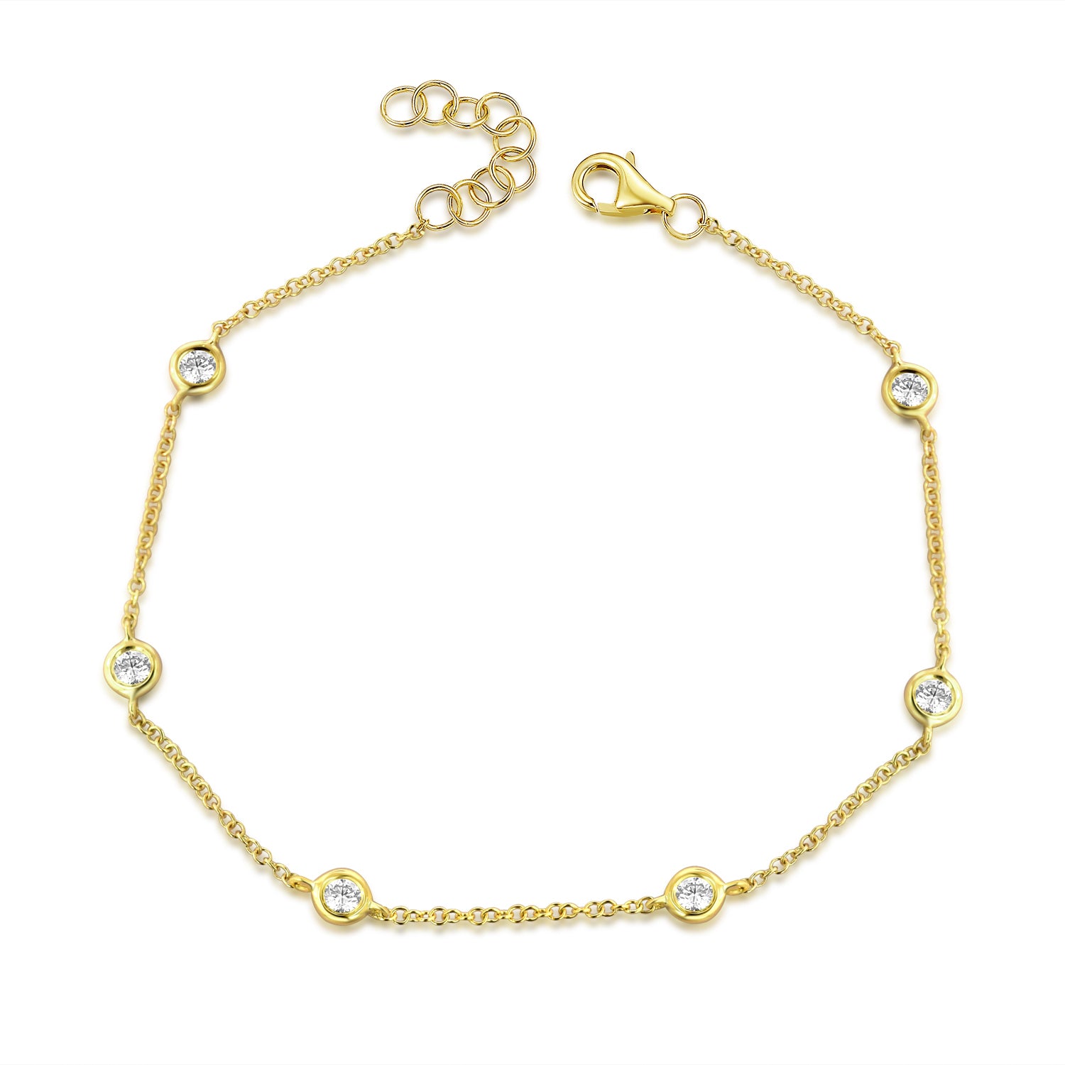 14K Gold Diamond Bezel Station Chain Bracelet • 0.29 Carat