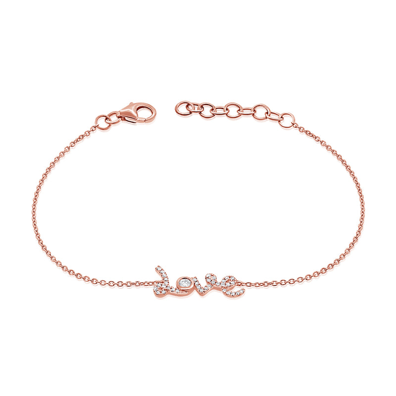 14K Gold Diamond Love Chain Bracelet – 0.21 CTW, Adjustable 7-Inch Length