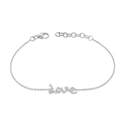 14K Gold Diamond Love Chain Bracelet – 0.21 CTW, Adjustable 7-Inch Length