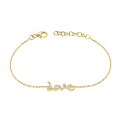 14K Gold Diamond Love Chain Bracelet – 0.21 CTW, Adjustable 7-Inch Length