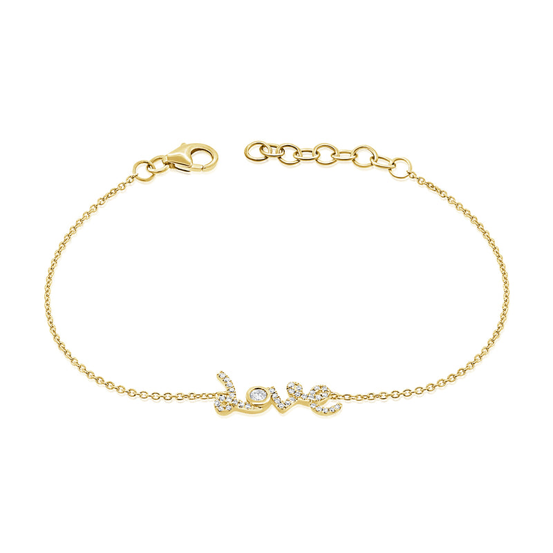 14K Gold Diamond Love Chain Bracelet – 0.21 CTW, Adjustable 7-Inch Length