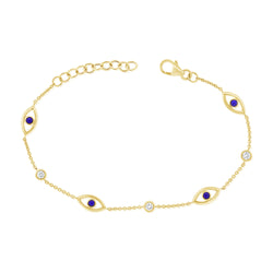 14K Gold Lapis & Diamond Evil Eye Bracelet