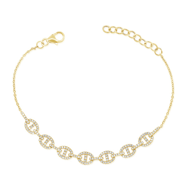 14K Gold and Diamond Designer Marina Link Chain Bracelet