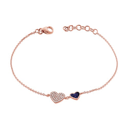 Double Heart Bracelet with Diamonds & Blue Sapphire Accent