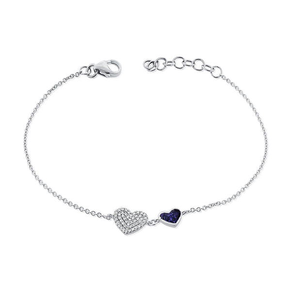 Double Heart Bracelet with Diamonds & Blue Sapphire Accent