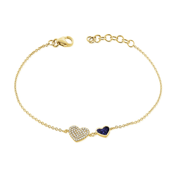 Double Heart Bracelet with Diamonds & Blue Sapphire Accent