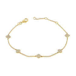 Five Diamond Clovers Bracelet made in 14K Gold