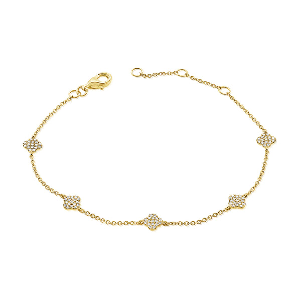 Five Diamond Clovers Bracelet made in 14K Gold