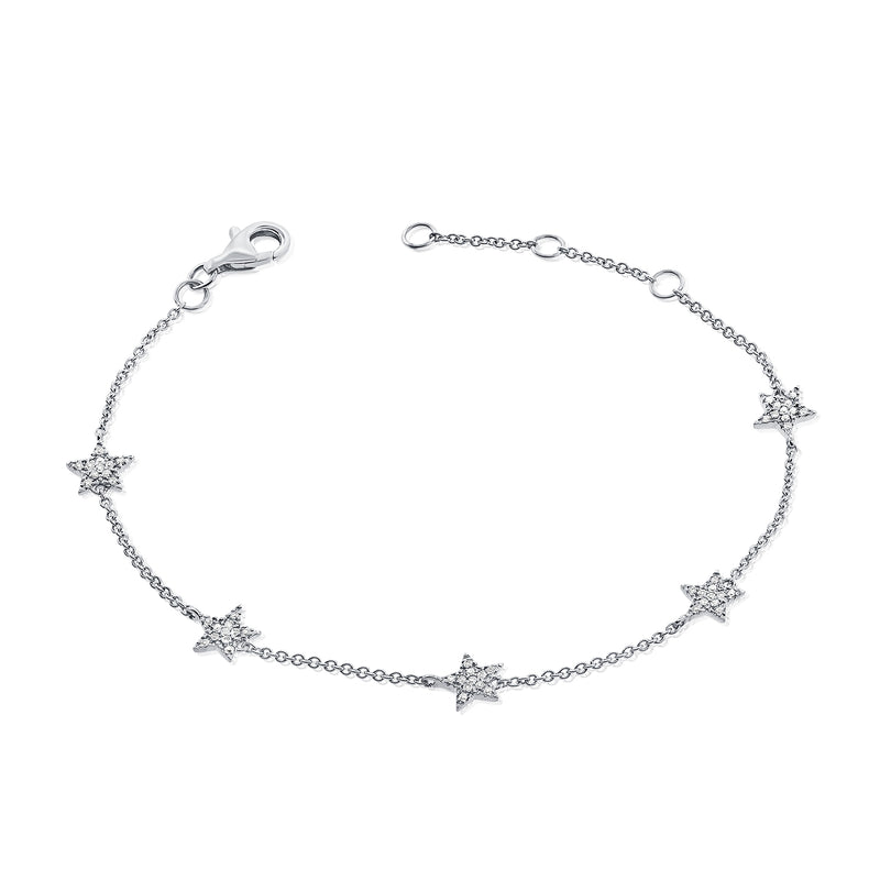 Five Diamond Stars Chain Bracelet made in 14K Gold