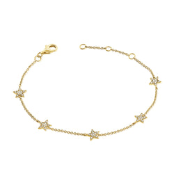 Five Diamond Stars Chain Bracelet made in 14K Gold