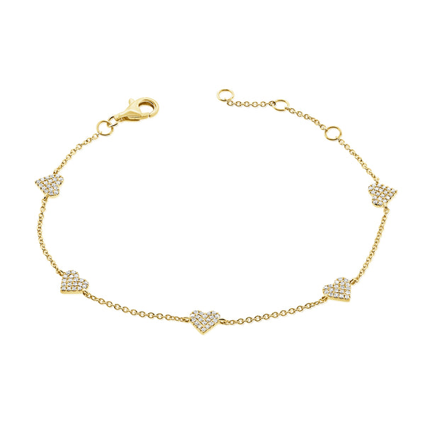 14K Gold Multi-Heart Diamond Bracelet