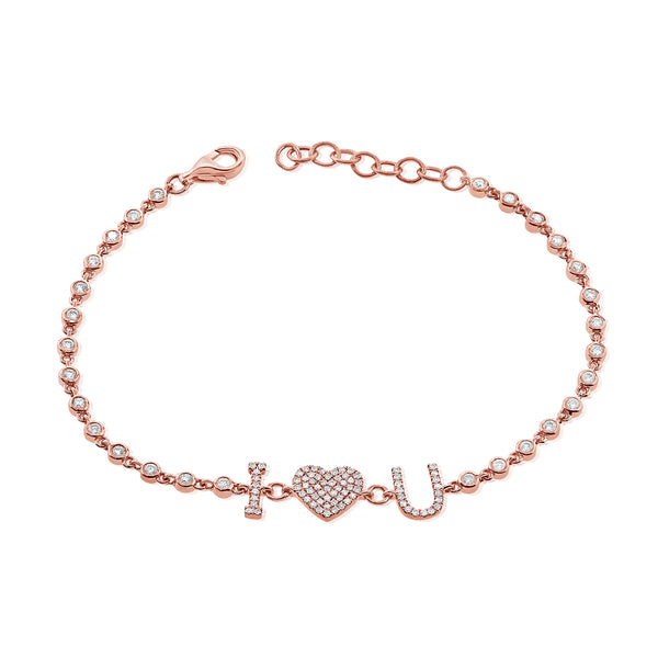 "I Love U" Diamond Bracelet made in 14K Gold