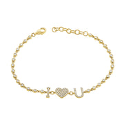 "I Love U" Diamond Pave Bracelet in 14K Gold