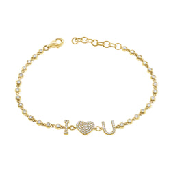 "I Love U" Diamond Pave Bracelet in 14K Gold