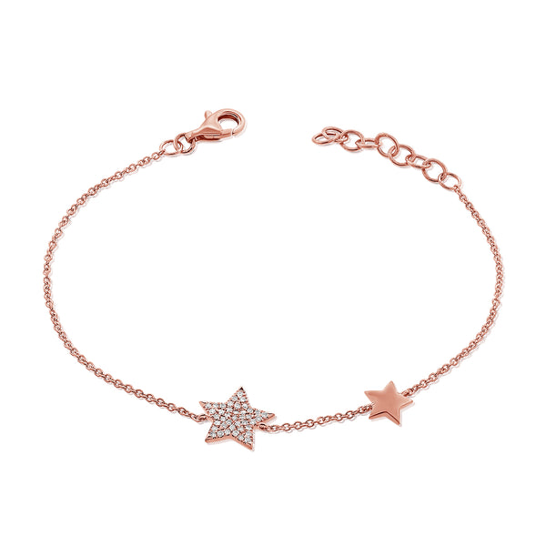 14K Gold Double Star Bracelet with Diamonds