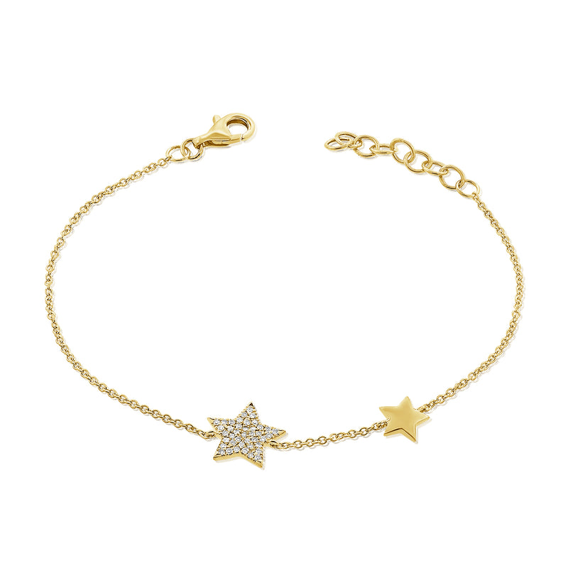 14K Gold Double Star Bracelet with Diamonds