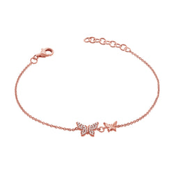 14K Gold Double Butterfly Bracelet with Diamonds