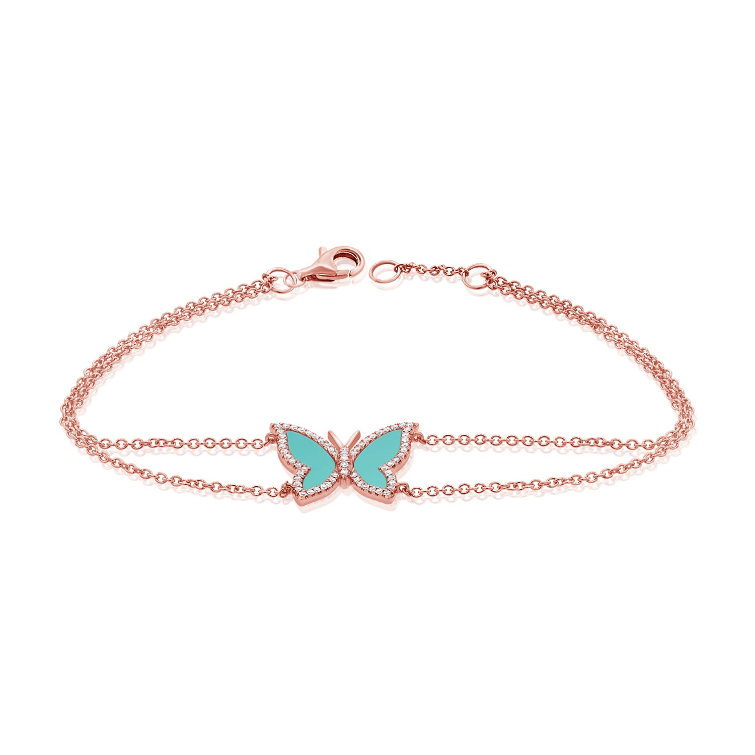 1.11CT Turquoise and Diamond Butterfly Chain Bracelet in 14K Gold