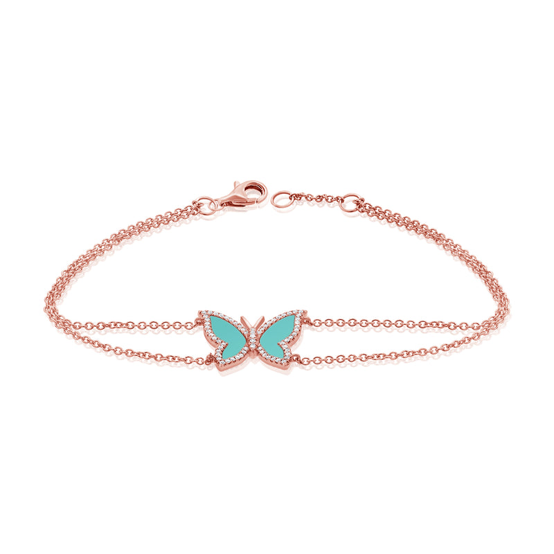 Turquoise & Diamond Butterfly Bracelet made in 14K Gold