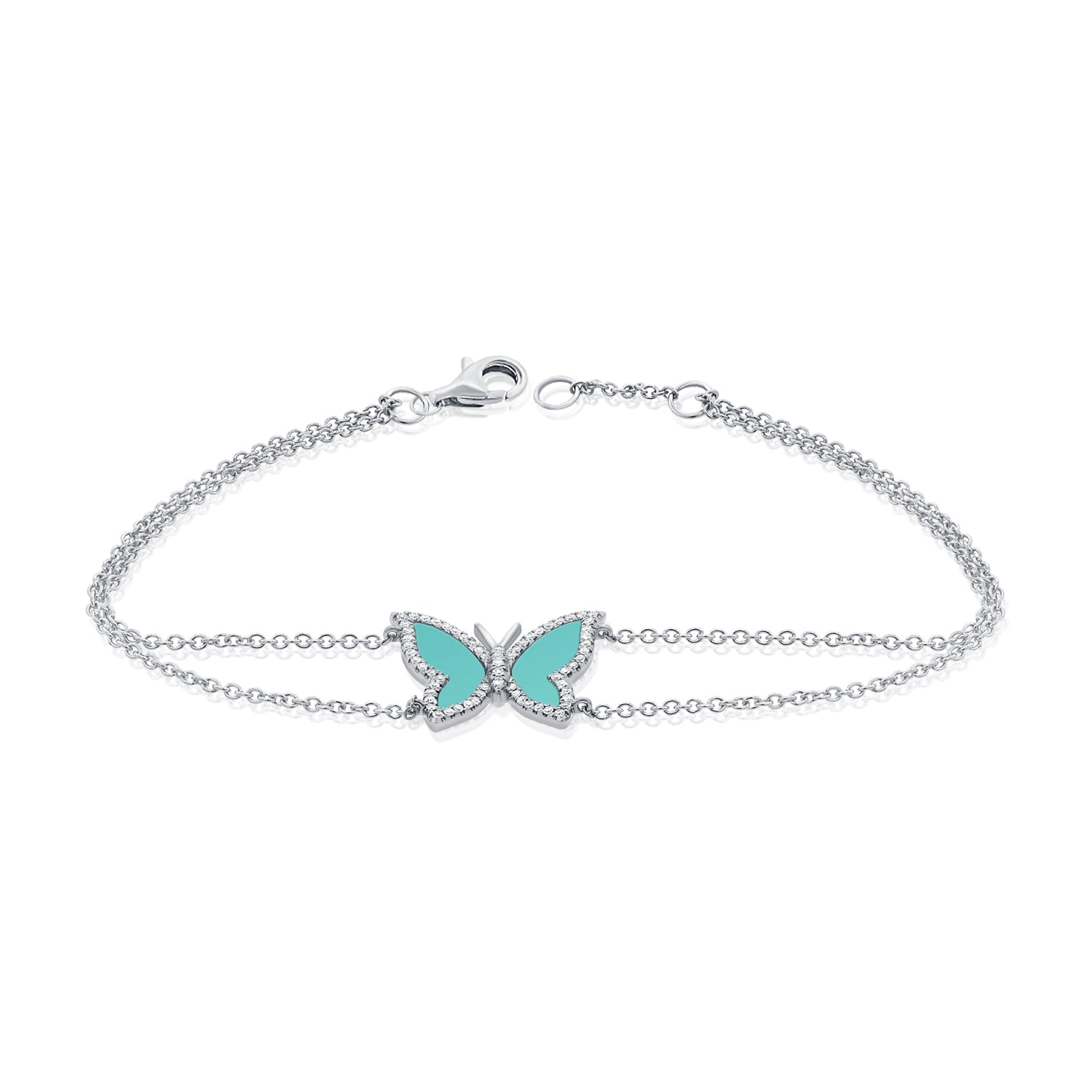 1.11CT Turquoise and Diamond Butterfly Chain Bracelet in 14K Gold