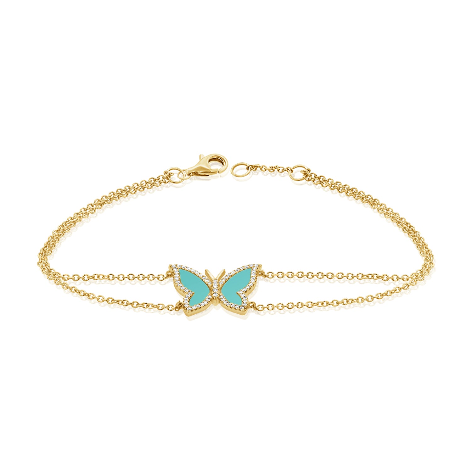 1.11CT Turquoise and Diamond Butterfly Chain Bracelet in 14K Gold