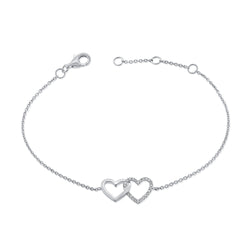 14K Gold Double Heart Bracelet with Diamonds