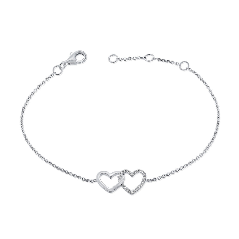 14K Gold Double Heart Bracelet with Diamonds