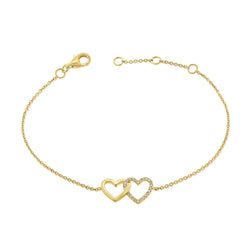 14K Gold Double Heart Bracelet with Diamonds