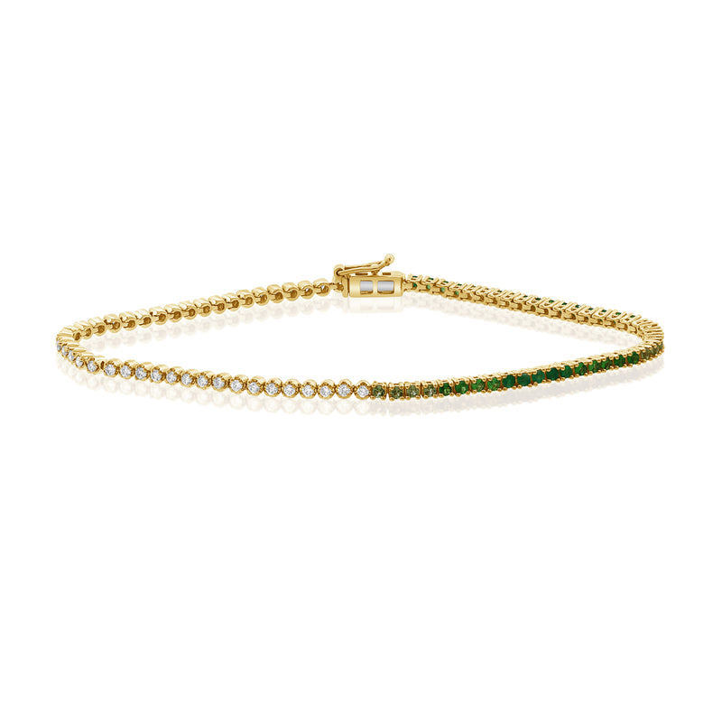 Vibrant 14K Gold Emerald and Diamond Tennis Bracelet