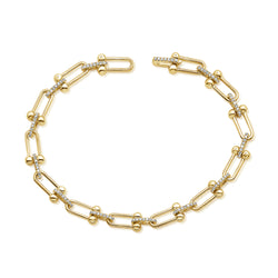 14Kt Gold & Diamond Pave Chain Designer Hardware Link Bracelet