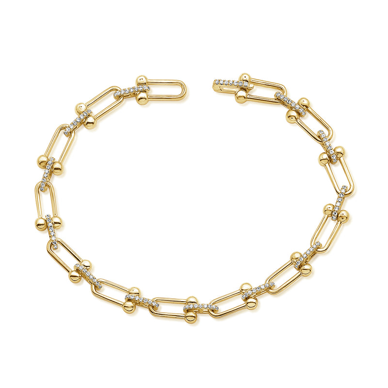 14Kt Gold & Diamond Chain Hard Ware Link Bracelet