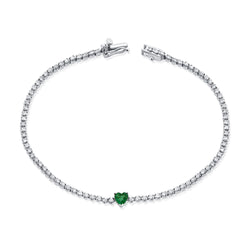 Elegant 14K Gold Heart Emerald and Diamond Tennis Bracelet