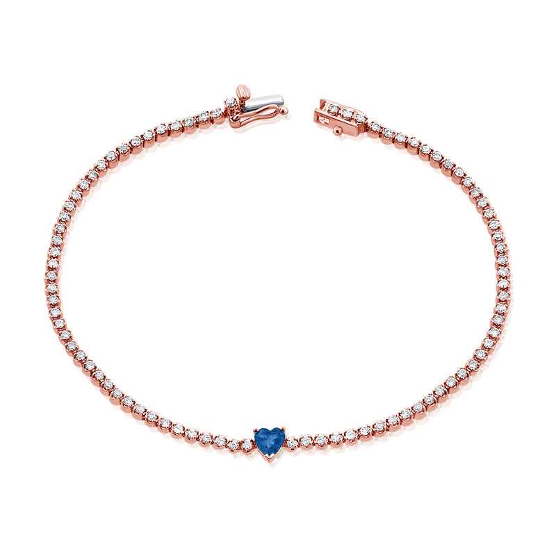 Elegant 14K Gold Sapphire Heart and Diamond Tennis Bracelet