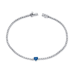 Elegant 14K Gold Sapphire Heart and Diamond Tennis Bracelet