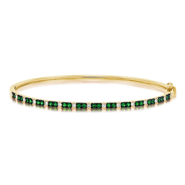 14K Gold & Tsavorite Bangle with Diamonds