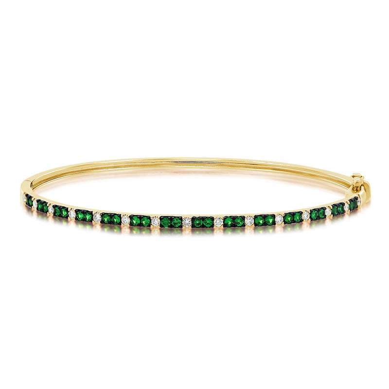 14K Gold & Tsavorite Bangle with Diamonds