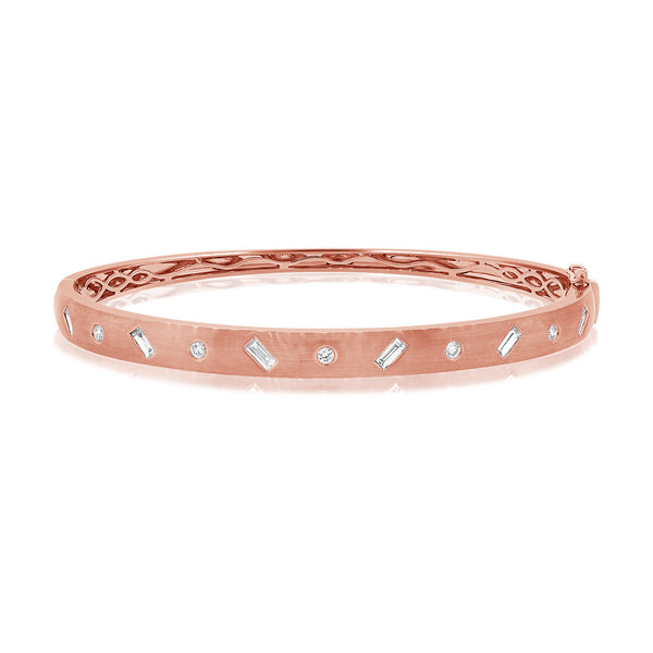 Elegant Baguette and Diamond Bangle Bracelet in 14K Gold