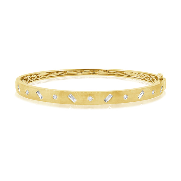 Elegant Baguette and Diamond Bangle Bracelet in 14K Gold