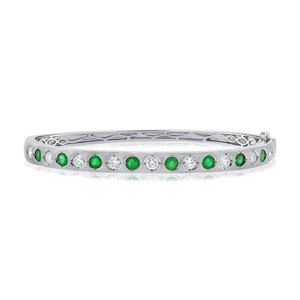 14Kt Gold Diamond & Emerald Colored Stone Rainbow Bangle Bracelet