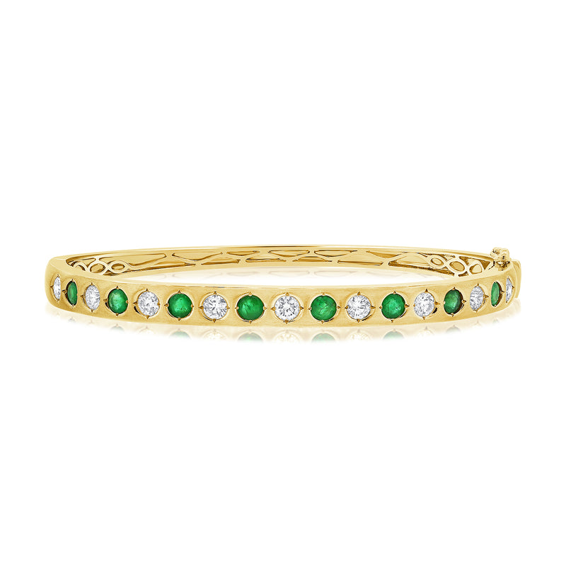 14K Gold Diamond & Colored Stone Rainbow Bangle Bracelet