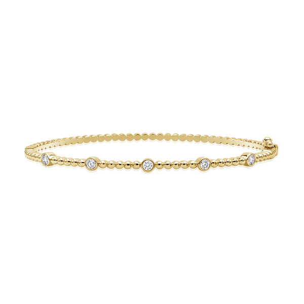 14K Gold Beaded Bangle with Diamonds