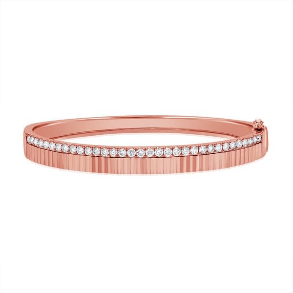 Elegant 1.23 Carat Diamond Fluted Bangle Bracelet in 14K Gold – 6.5mm Wide