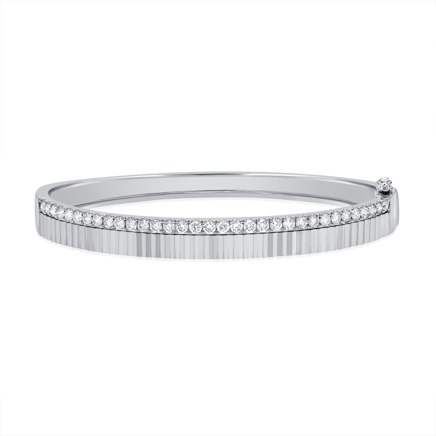 Elegant 1.23 Carat Diamond Fluted Bangle Bracelet in 14K Gold-6.5mm Wide