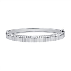 Elegant 1.23 Carat Diamond Fluted Bangle Bracelet in 14K Gold – 6.5mm Wide