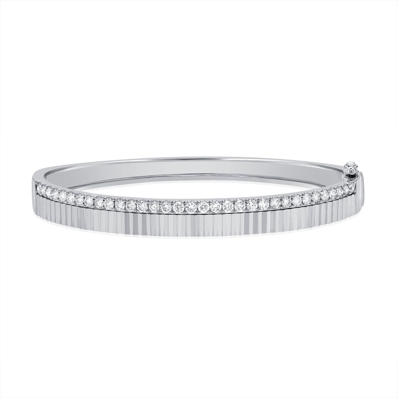 Elegant 1.23 Carat Diamond Fluted Bangle Bracelet in 14K Gold – 6.5mm Wide